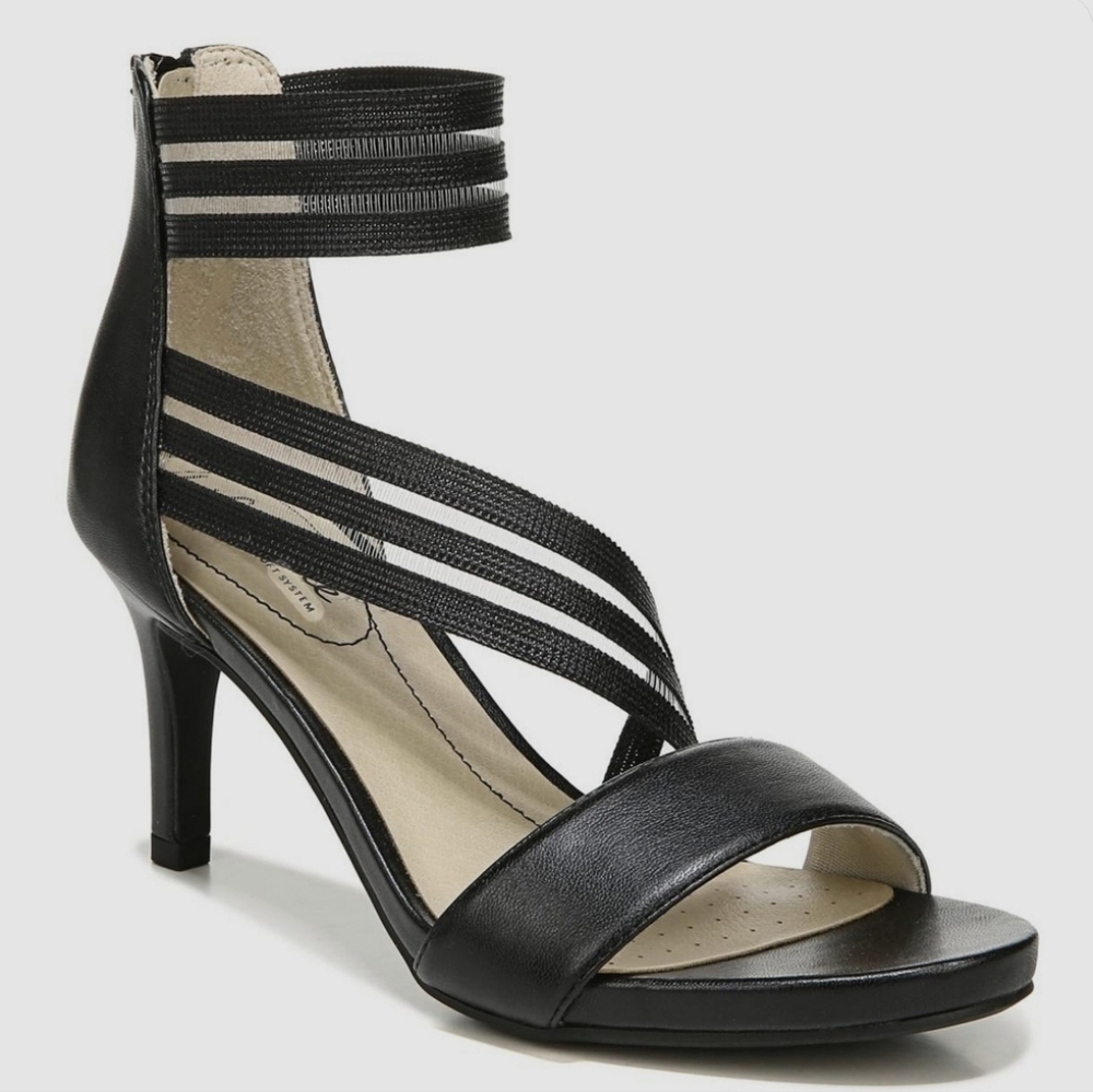 Life Stride Flex Mystique Black Strappy Heels